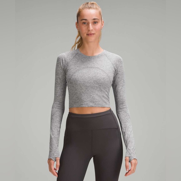 NWT Lululemon Swiftly Tech Cropped Long-Sleeve Shirt 2.0 Slate / White Sz. 10 - Picture 4 of 9
